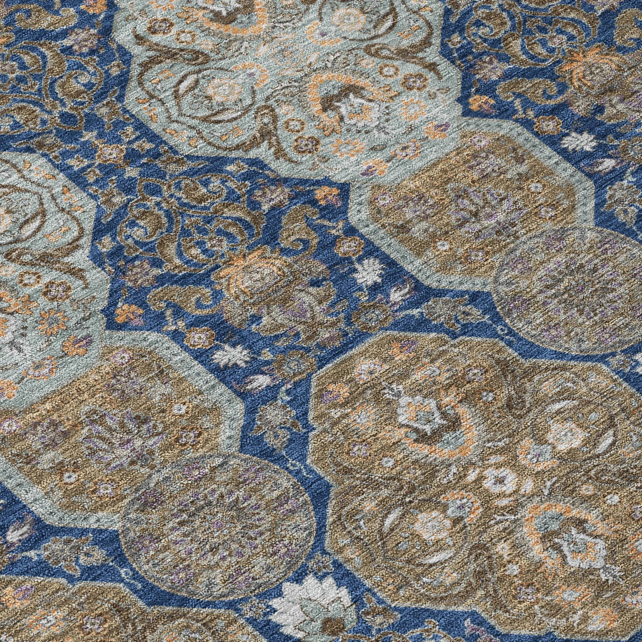 10' X 14' Navy Blue And Gray Floral Washable Indoor Outdoor Area Rug Homeroots Outdoor
