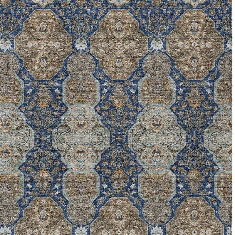 10' X 14' Navy Blue And Gray Floral Washable Indoor Outdoor Area Rug Homeroots Outdoor