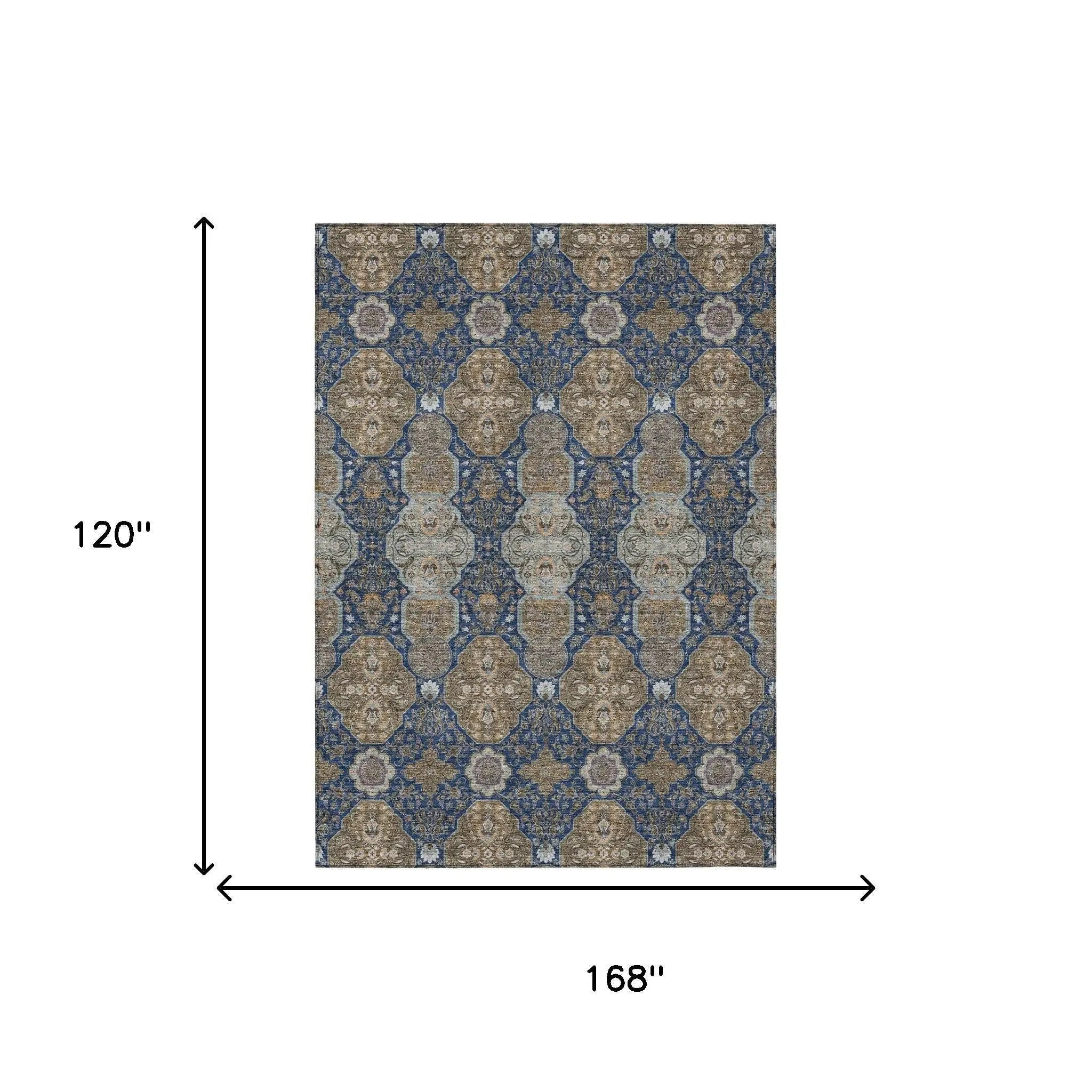10' X 14' Navy Blue And Gray Floral Washable Indoor Outdoor Area Rug Homeroots Outdoor
