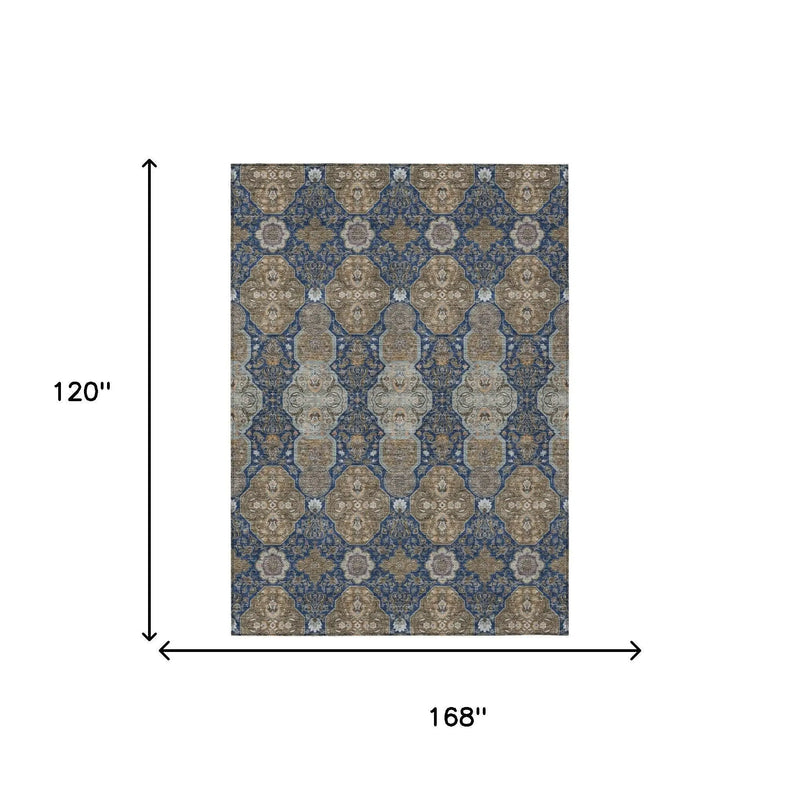 10' X 14' Navy Blue And Gray Floral Washable Indoor Outdoor Area Rug Homeroots Outdoor
