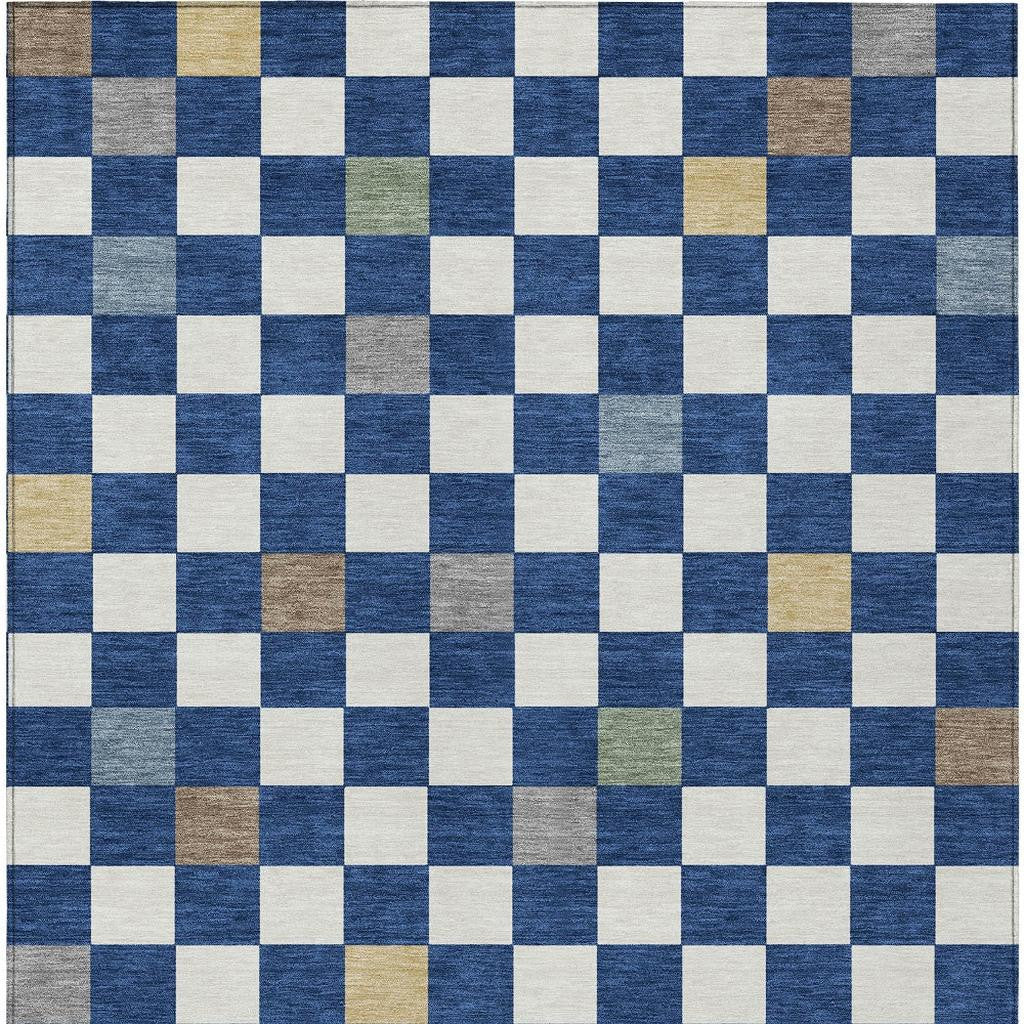 10' X 14' Navy Blue And Gray Geometric Washable Indoor Outdoor Area Rug Homeroots Outdoor