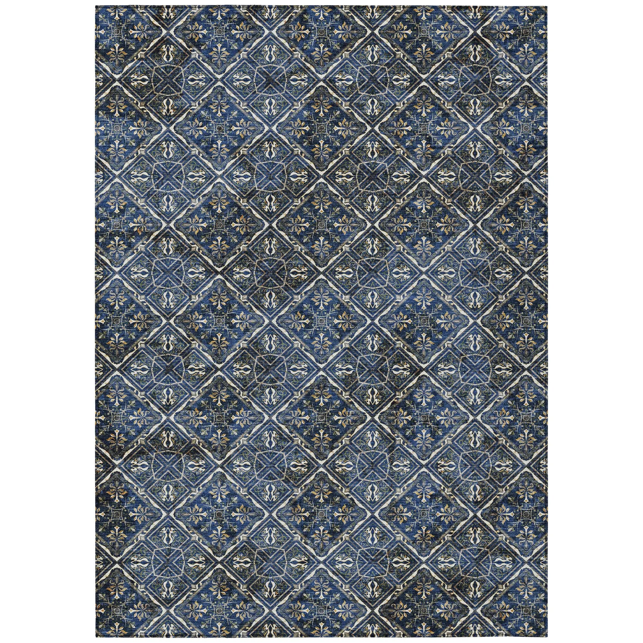 10' X 14' Navy Blue And Gray Geometric Washable Indoor Outdoor Area Rug Homeroots Outdoor
