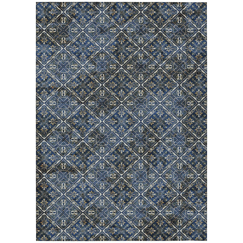 10' X 14' Navy Blue And Gray Geometric Washable Indoor Outdoor Area Rug Homeroots Outdoor