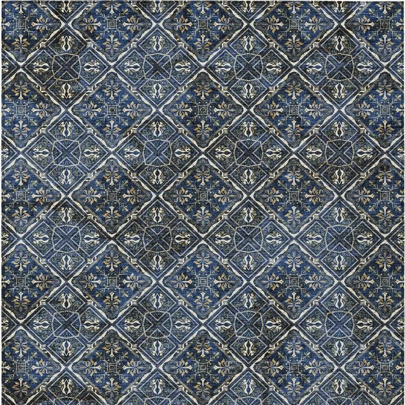 10' X 14' Navy Blue And Gray Geometric Washable Indoor Outdoor Area Rug Homeroots Outdoor