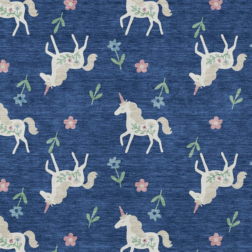 10' X 14' Navy Blue And Green Floral Washable Indoor Outdoor Area Rug Homeroots Outdoor