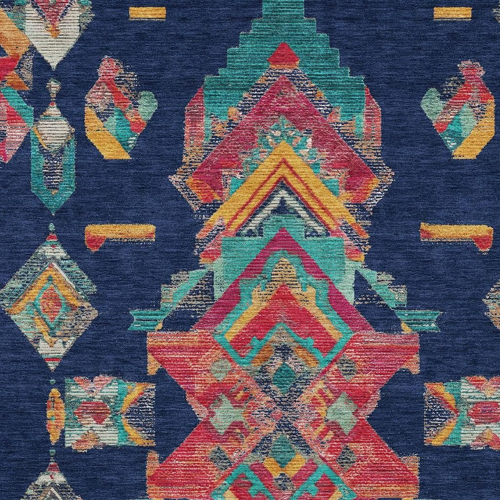 10' X 14' Navy Blue And Green Tribal Washable Indoor Outdoor Area Rug Homeroots Outdoor
