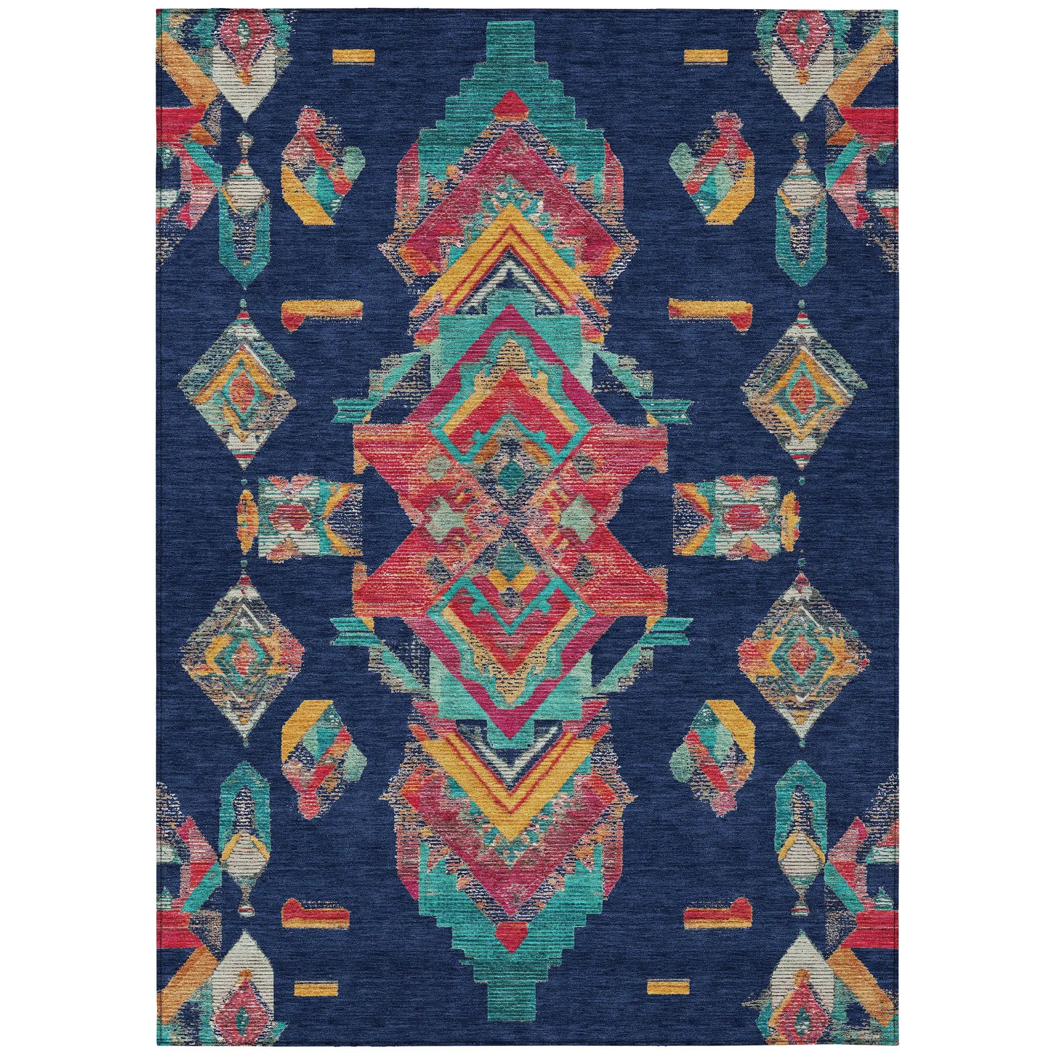 10' X 14' Navy Blue And Green Tribal Washable Indoor Outdoor Area Rug Homeroots Outdoor