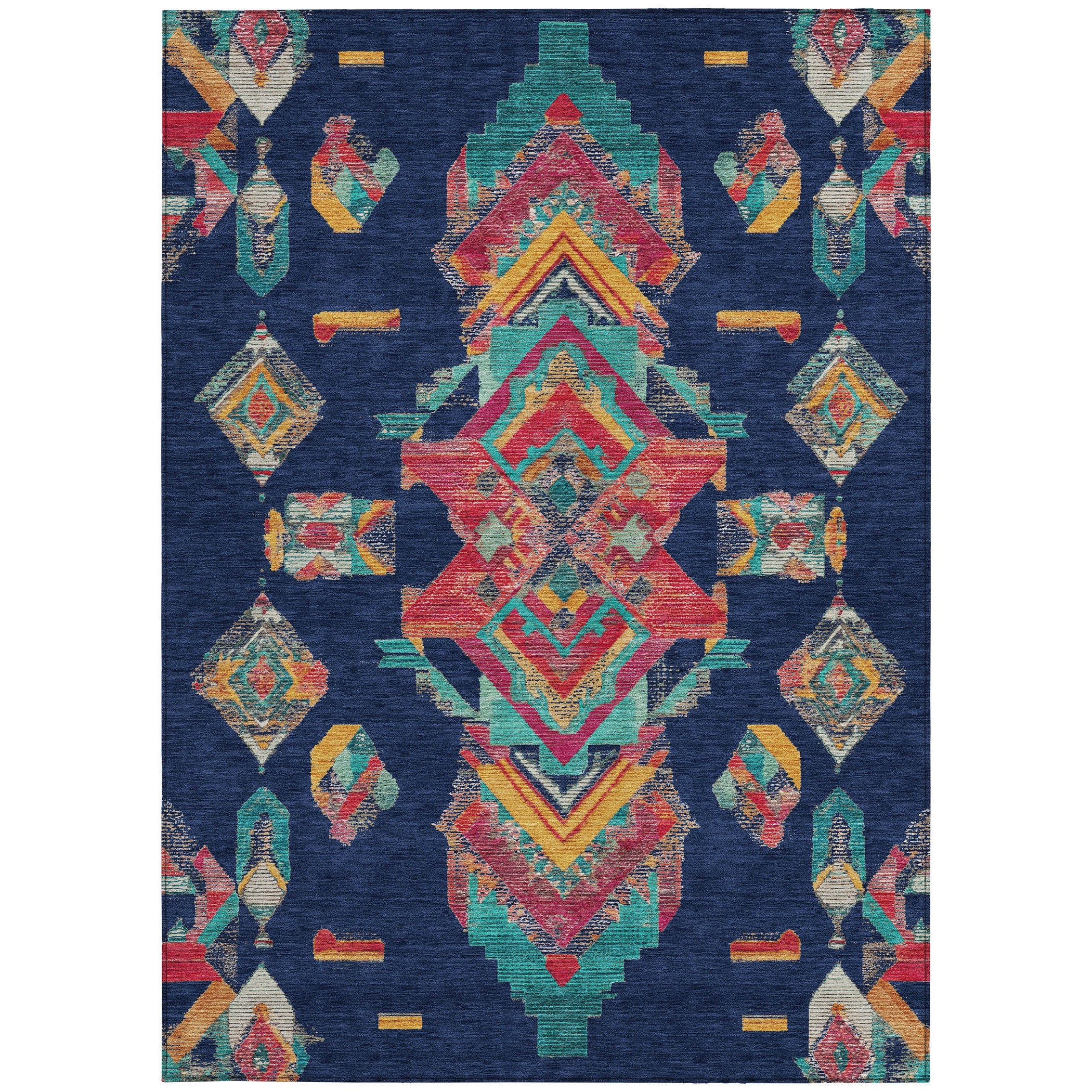 10' X 14' Navy Blue And Green Tribal Washable Indoor Outdoor Area Rug Homeroots Outdoor
