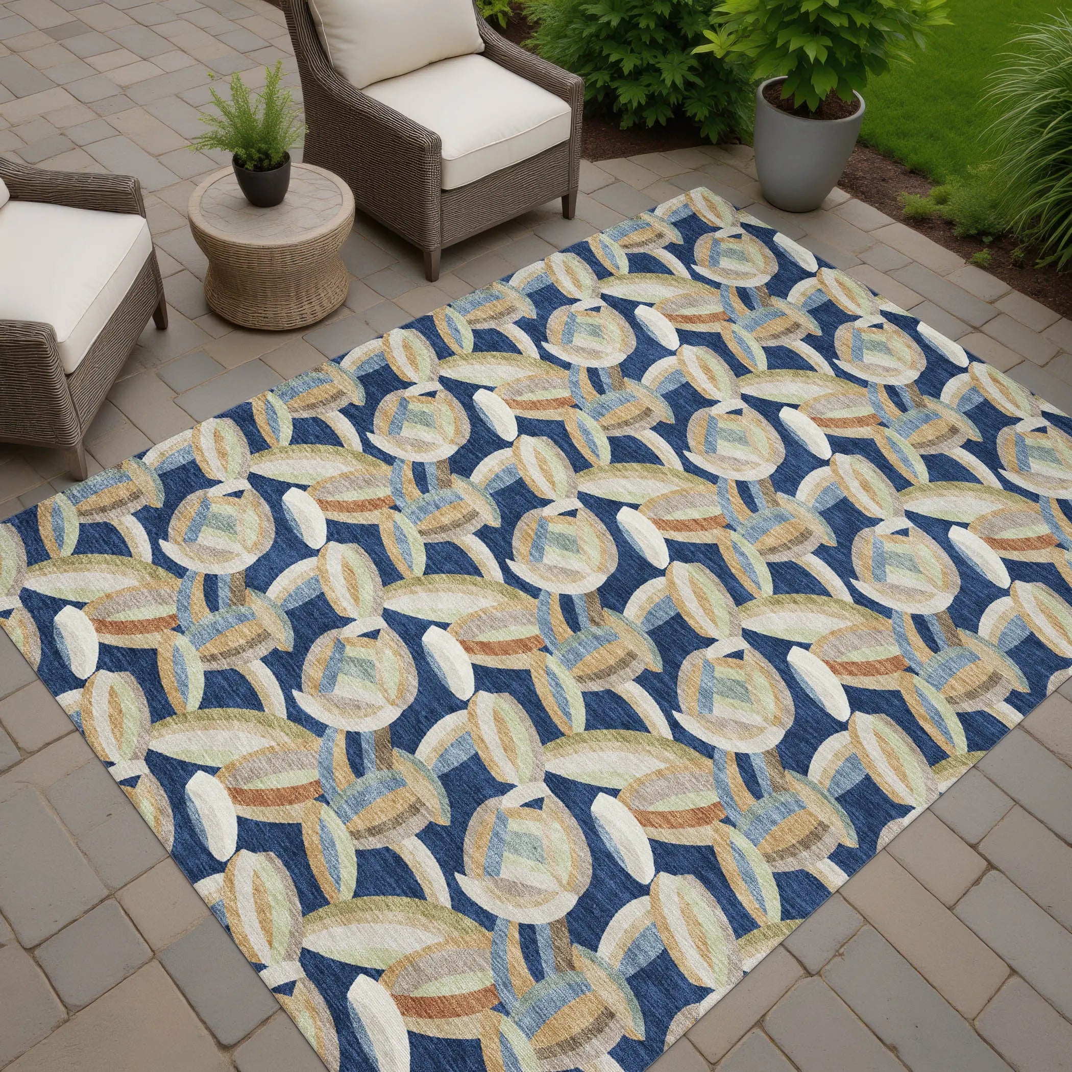 10' X 14' Navy Blue And Ivory Abstract Washable Indoor Outdoor Area Rug Homeroots Outdoor