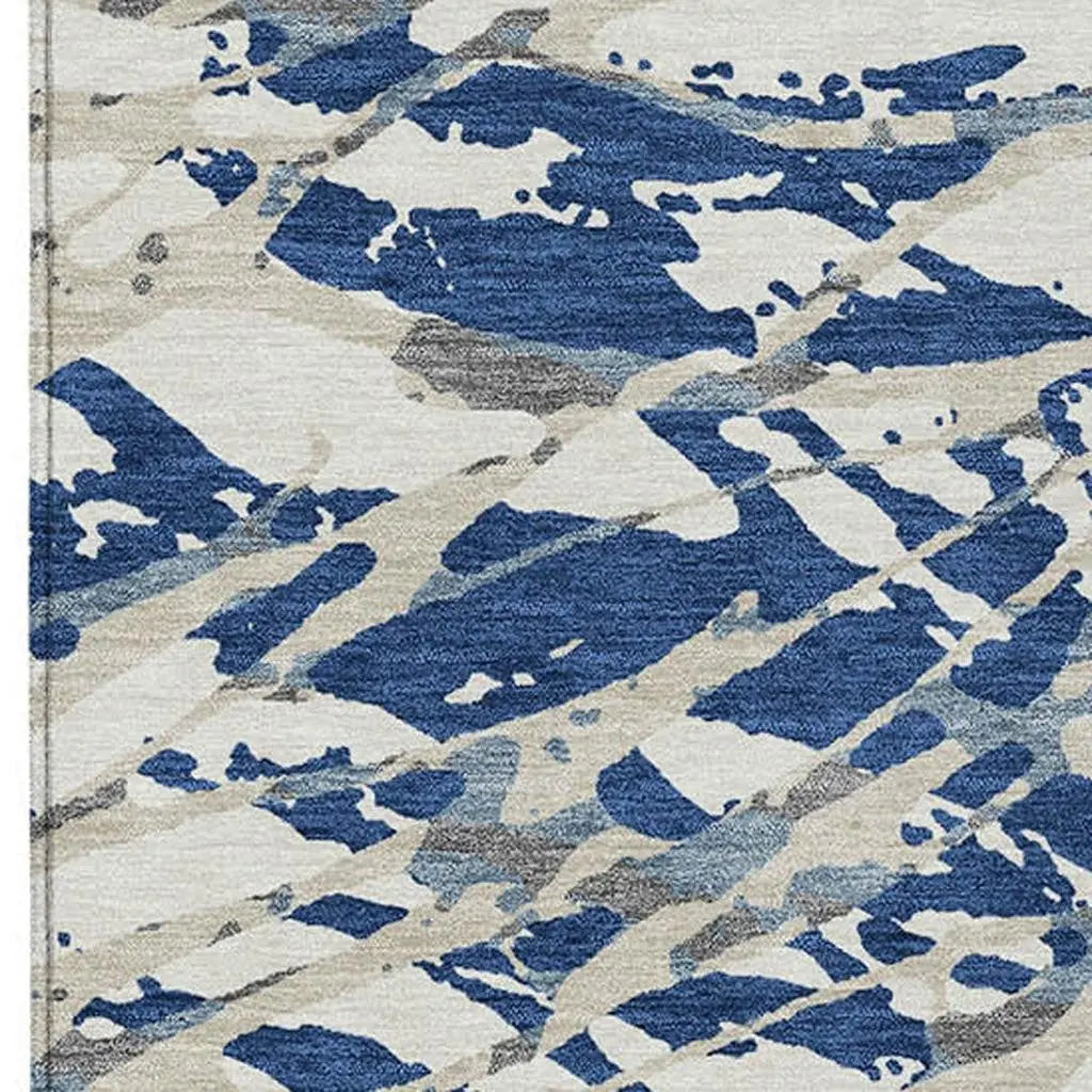 10' X 14' Navy Blue And Ivory Abstract Washable Indoor Outdoor Area Rug Homeroots Outdoor