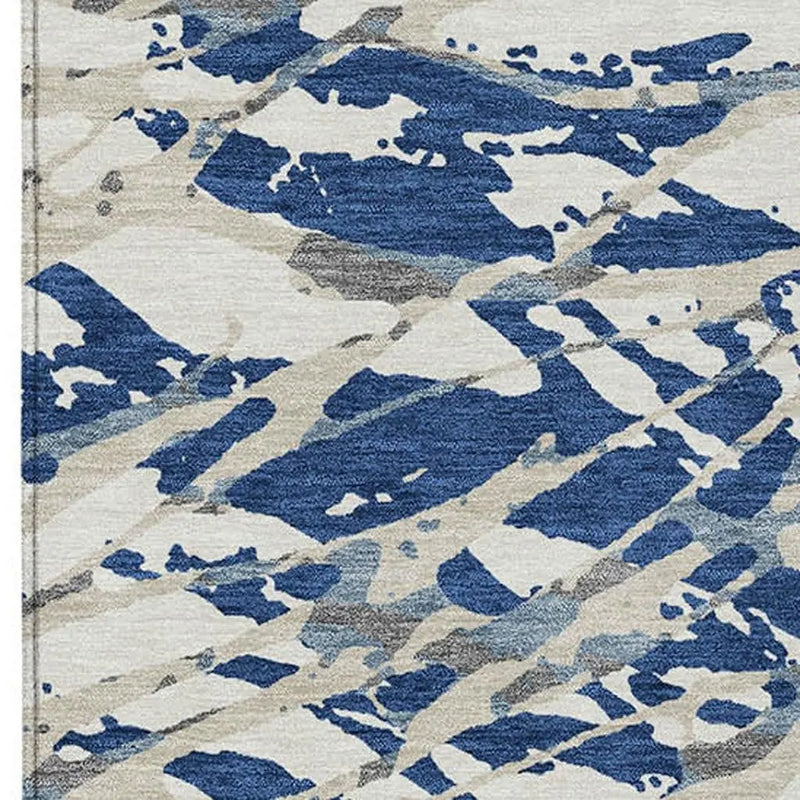 10' X 14' Navy Blue And Ivory Abstract Washable Indoor Outdoor Area Rug Homeroots Outdoor