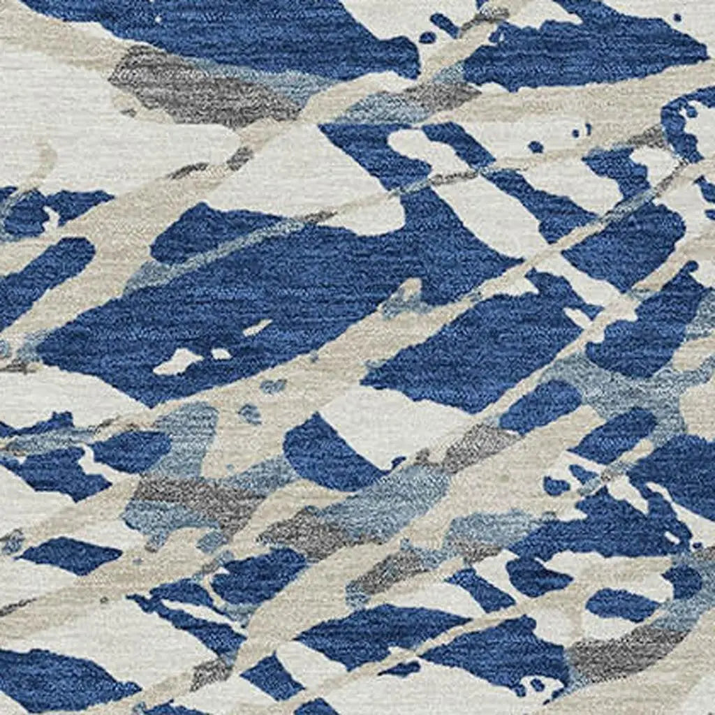10' X 14' Navy Blue And Ivory Abstract Washable Indoor Outdoor Area Rug Homeroots Outdoor