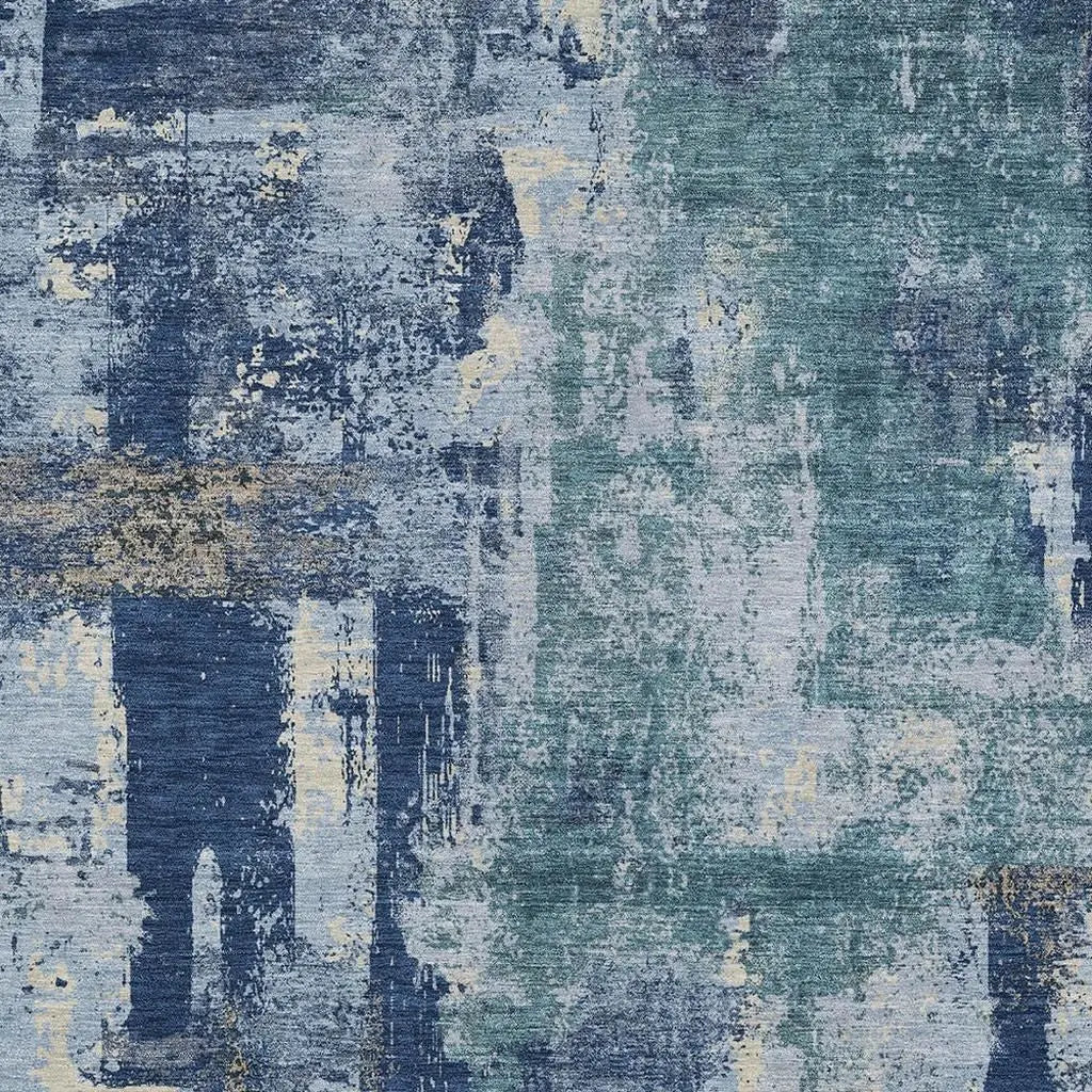 10' X 14' Navy Blue And Ivory Abstract Washable Indoor Outdoor Area Rug Homeroots Outdoor