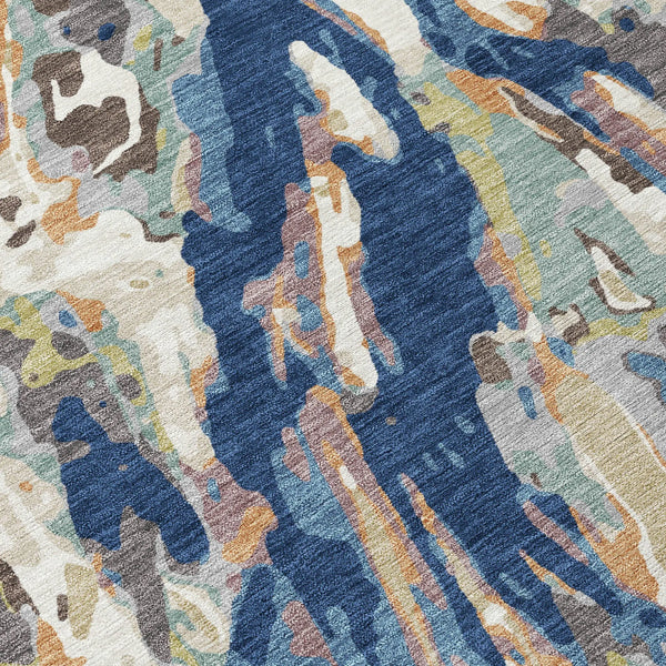 10' X 14' Navy Blue And Ivory Abstract Washable Indoor Outdoor Area Rug Homeroots Outdoor