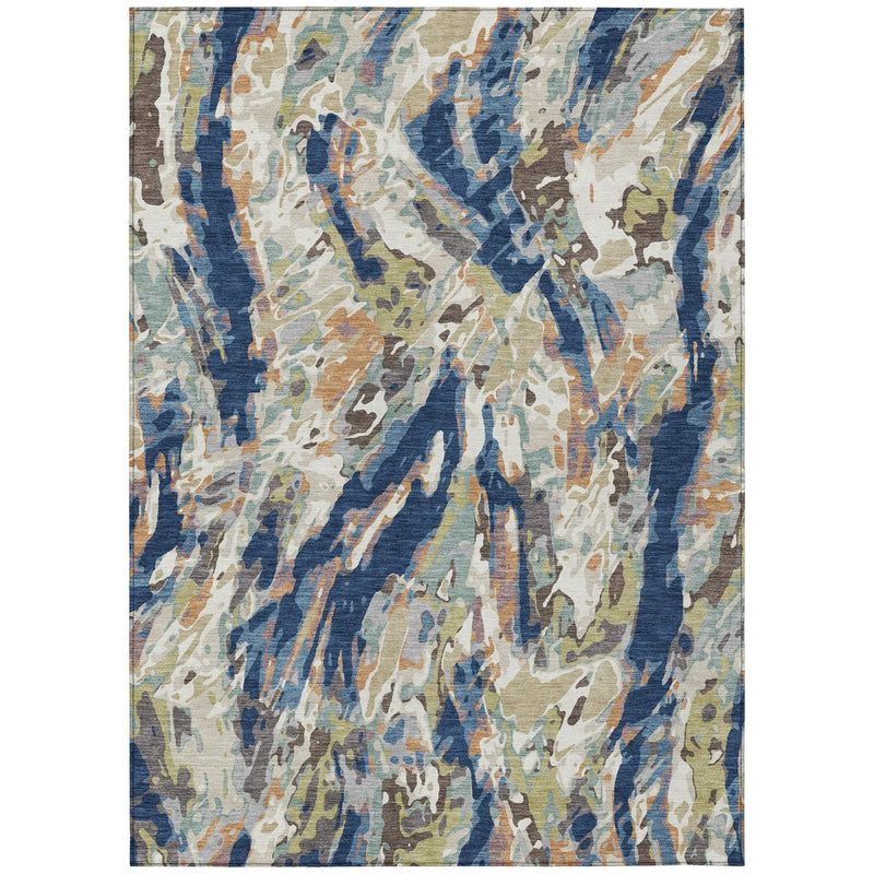 10' X 14' Navy Blue And Ivory Abstract Washable Indoor Outdoor Area Rug Homeroots Outdoor
