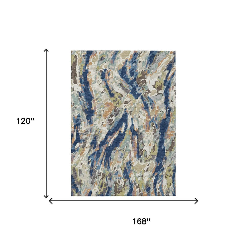 10' X 14' Navy Blue And Ivory Abstract Washable Indoor Outdoor Area Rug Homeroots Outdoor