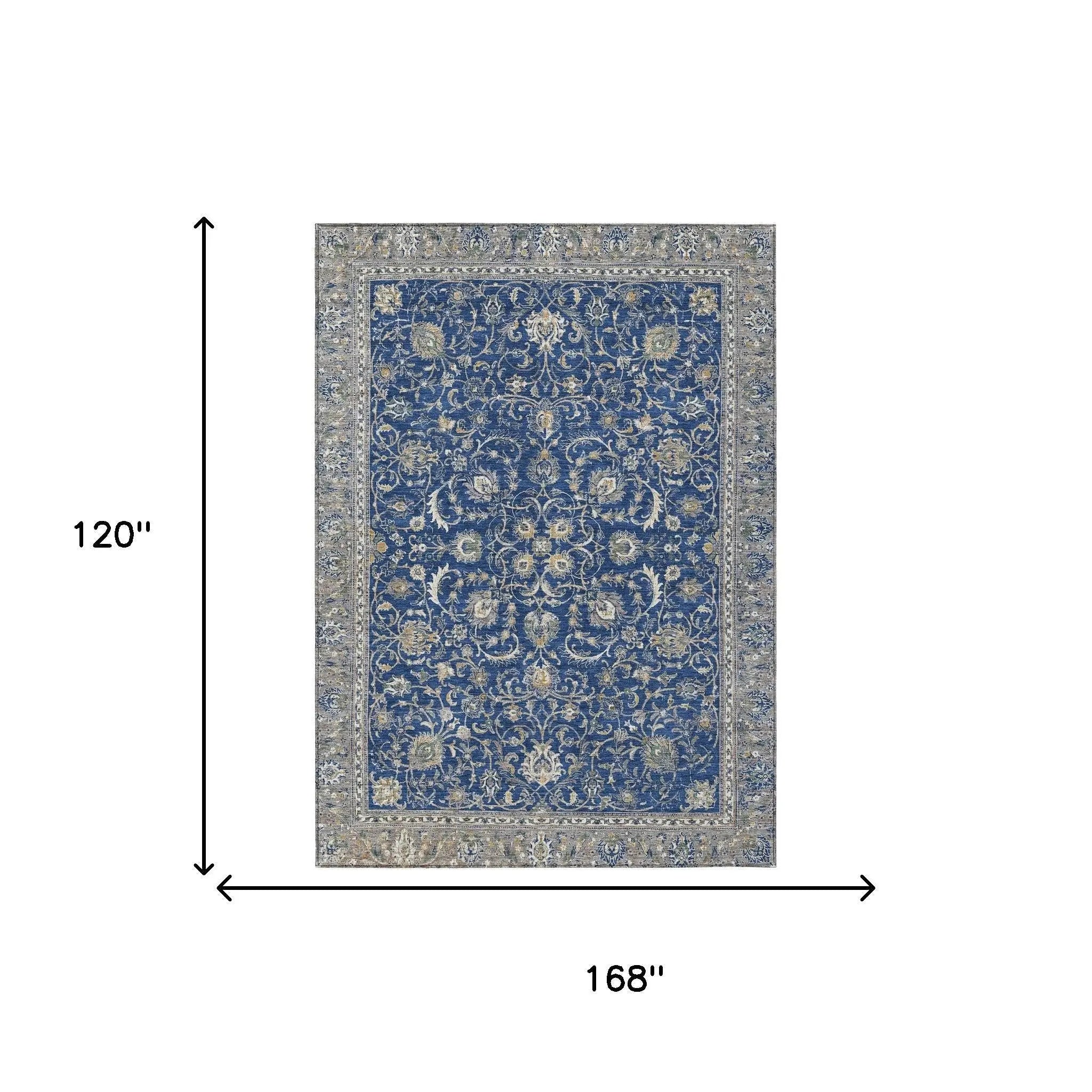 10' X 14' Navy Blue And Ivory Botanical Leaves Washable Indoor Outdoor Area Rug Homeroots Outdoor