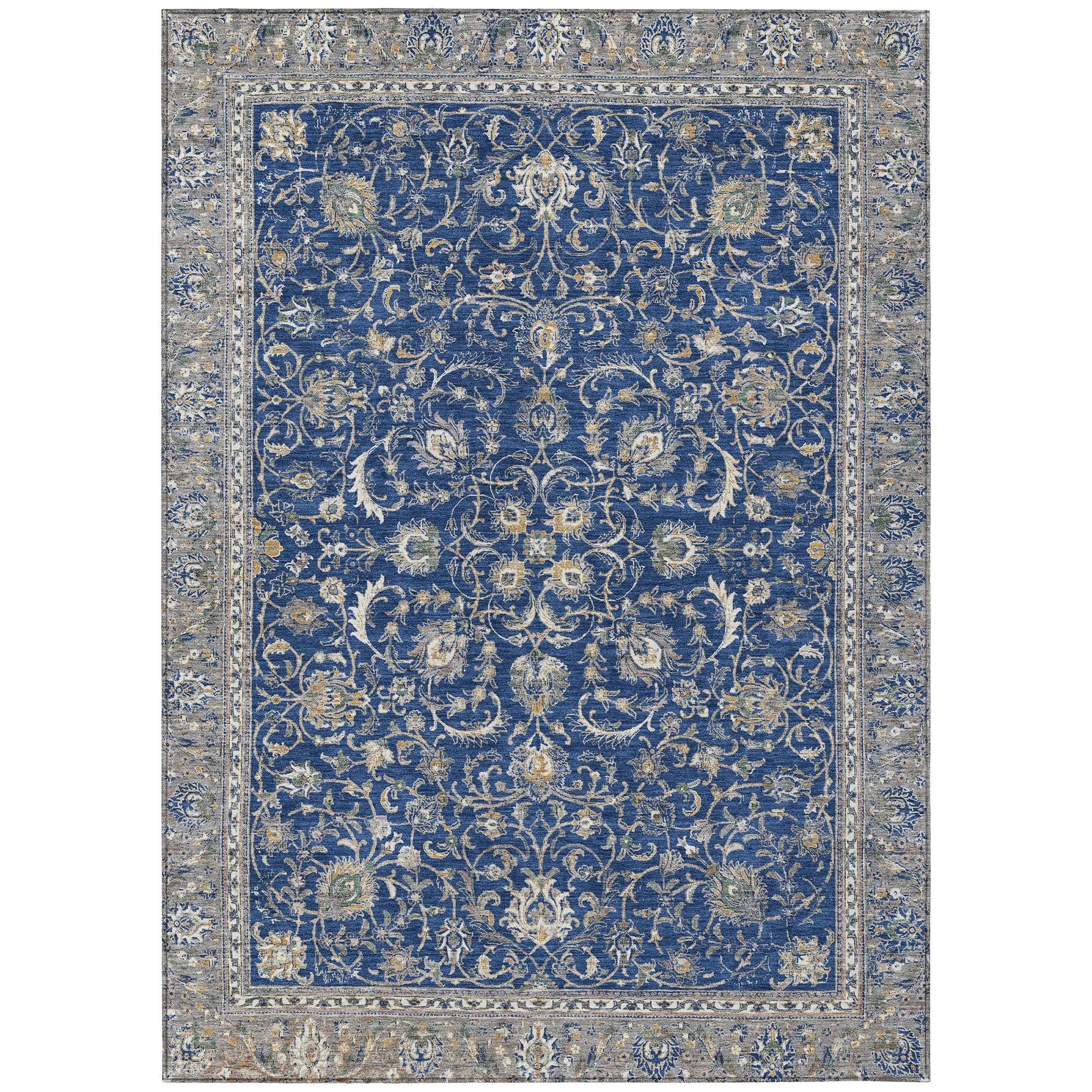 10' X 14' Navy Blue And Ivory Botanical Leaves Washable Indoor Outdoor Area Rug Homeroots Outdoor