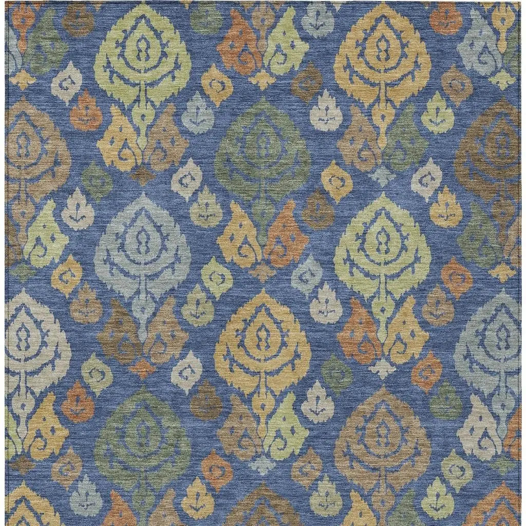 10' X 14' Navy Blue And Ivory Damask Washable Indoor Outdoor Area Rug Homeroots Outdoor