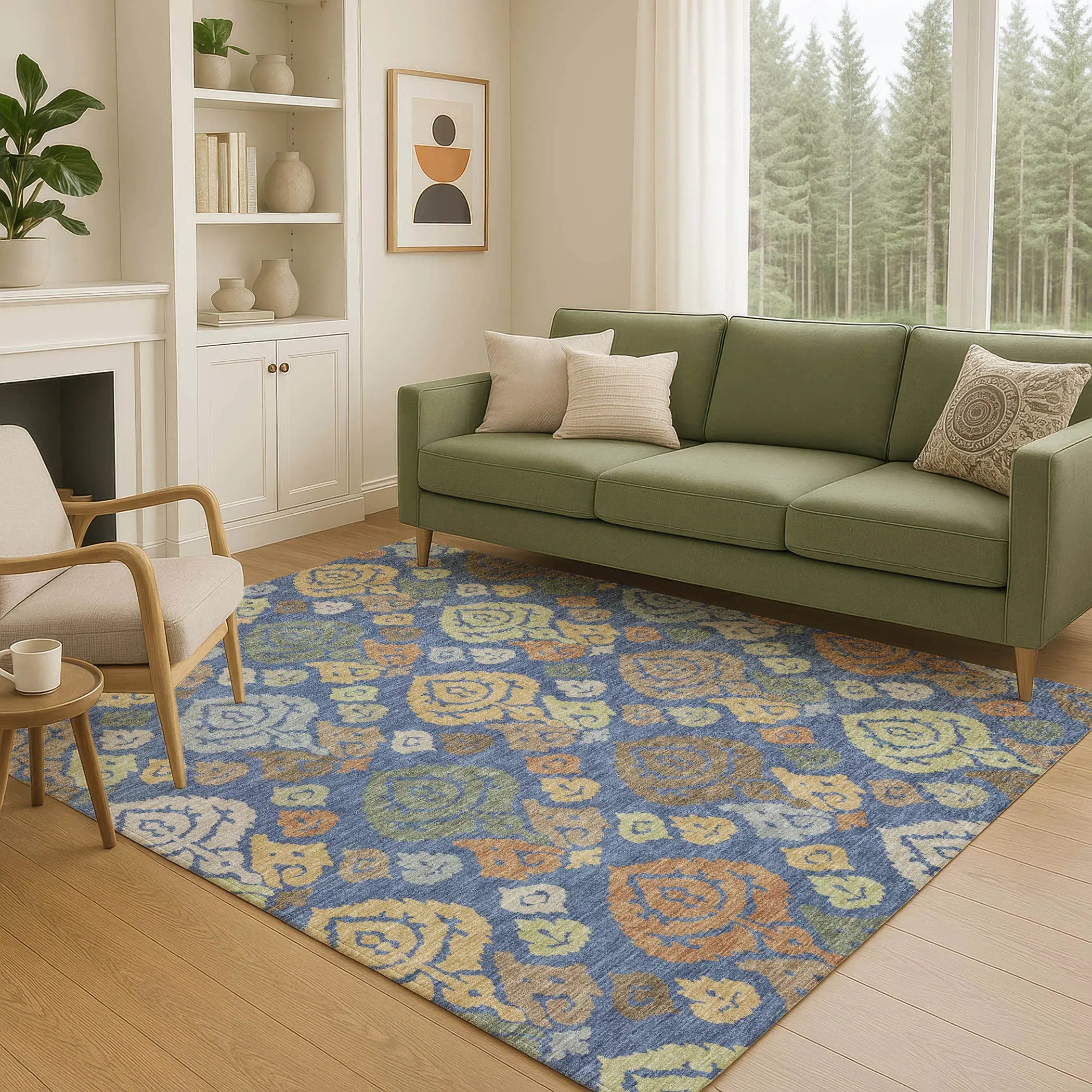 10' X 14' Navy Blue And Ivory Damask Washable Indoor Outdoor Area Rug Homeroots Outdoor
