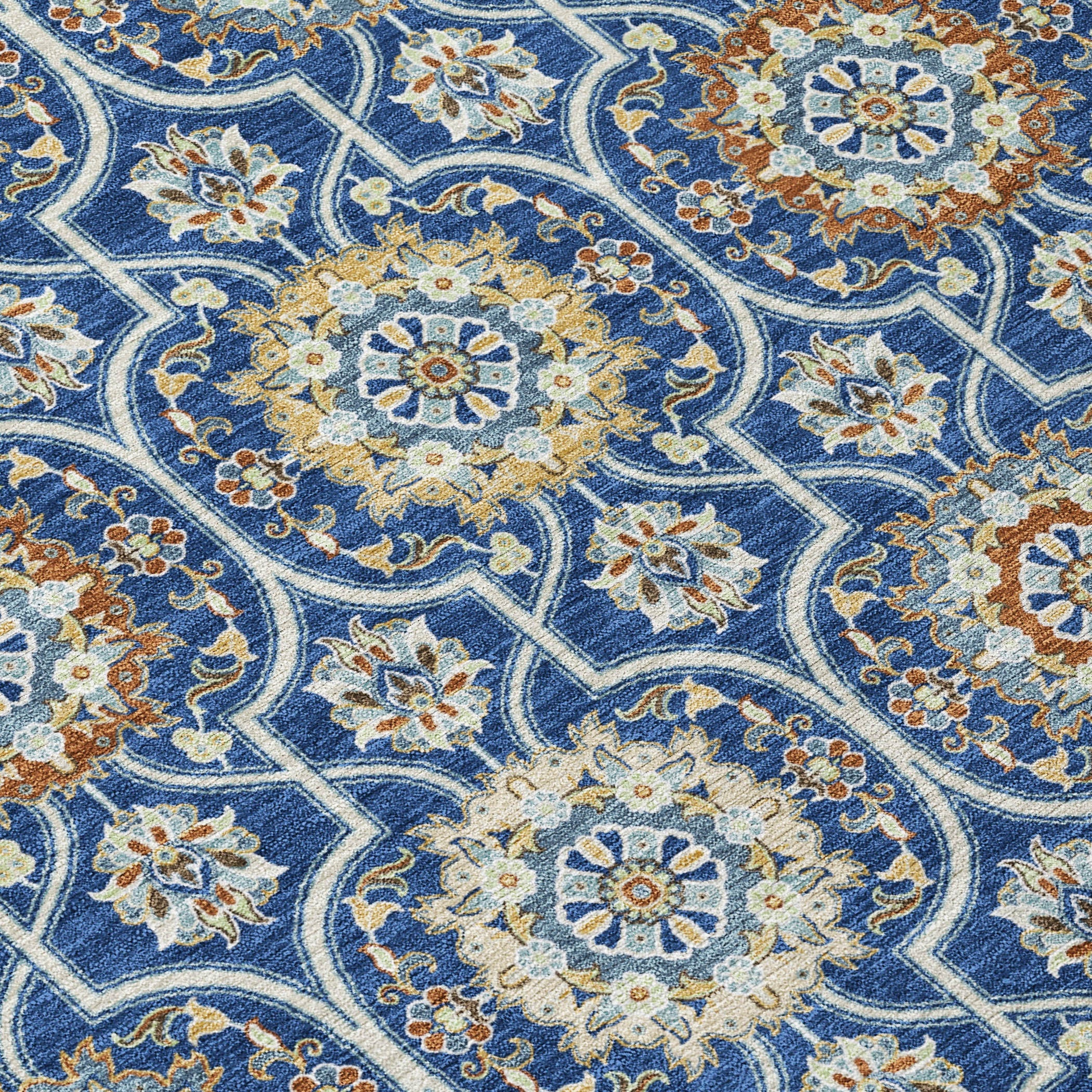 10' X 14' Navy Blue And Ivory Floral Medallion Washable Indoor Outdoor Area Rug Homeroots Outdoor