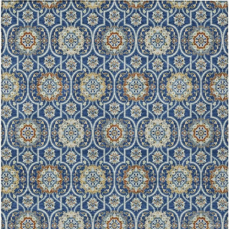 10' X 14' Navy Blue And Ivory Floral Medallion Washable Indoor Outdoor Area Rug Homeroots Outdoor