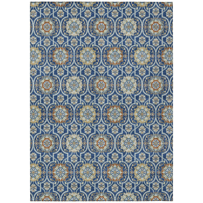 10' X 14' Navy Blue And Ivory Floral Medallion Washable Indoor Outdoor Area Rug Homeroots Outdoor