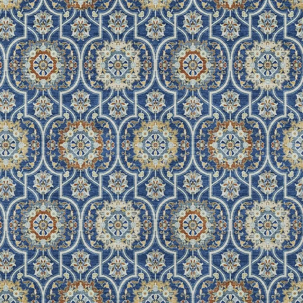 10' X 14' Navy Blue And Ivory Floral Medallion Washable Indoor Outdoor Area Rug Homeroots Outdoor