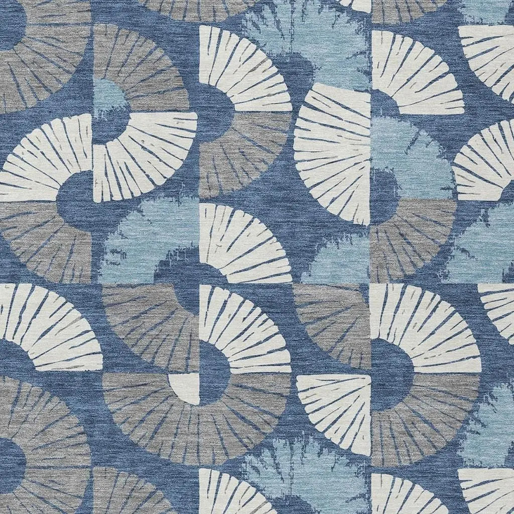 10' X 14' Navy Blue And Ivory Geometric Washable Indoor Outdoor Area Rug Homeroots Outdoor