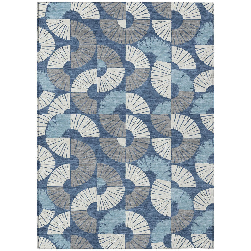 10' X 14' Navy Blue And Ivory Geometric Washable Indoor Outdoor Area Rug Homeroots Outdoor