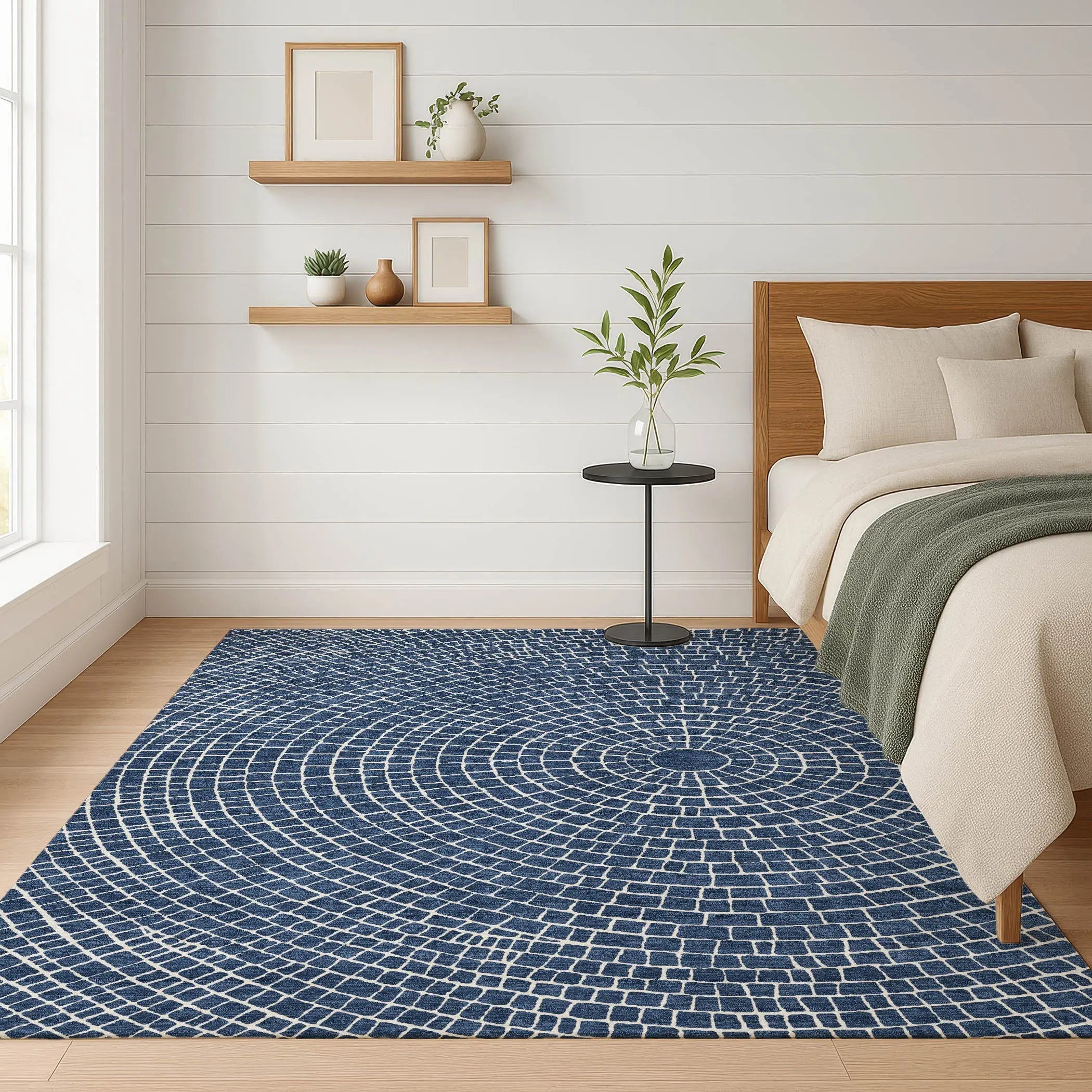 10' X 14' Navy Blue And Ivory Geometric Washable Indoor Outdoor Area Rug Homeroots Outdoor