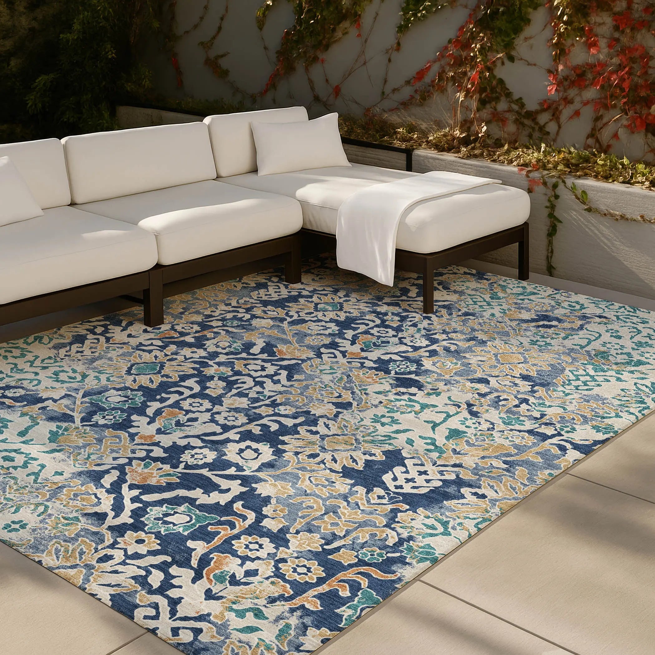 10' X 14' Navy Blue And Ivory Geometric Washable Indoor Outdoor Area Rug Homeroots Outdoor