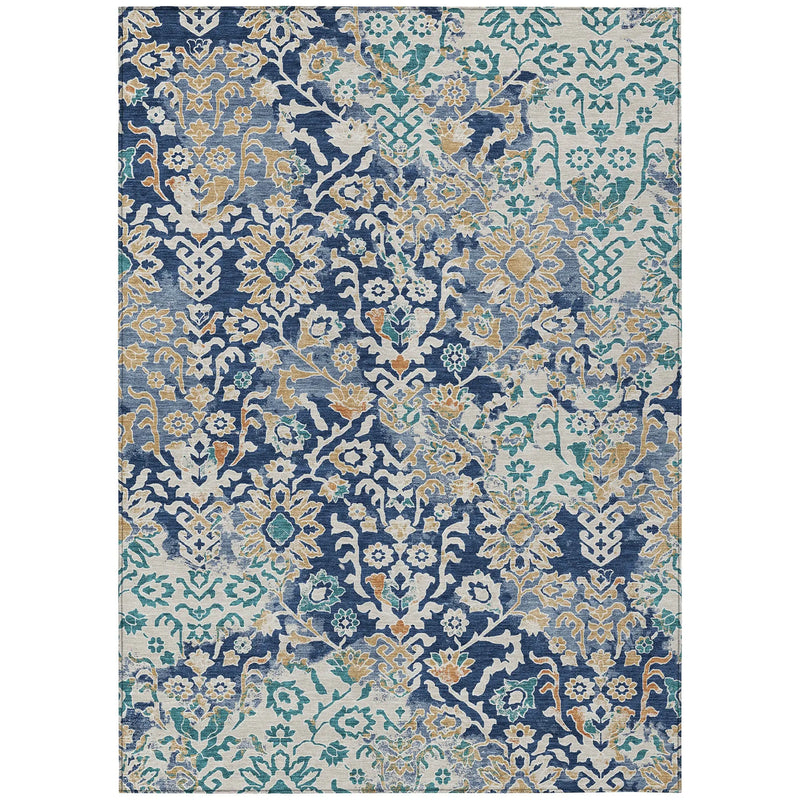 10' X 14' Navy Blue And Ivory Geometric Washable Indoor Outdoor Area Rug Homeroots Outdoor