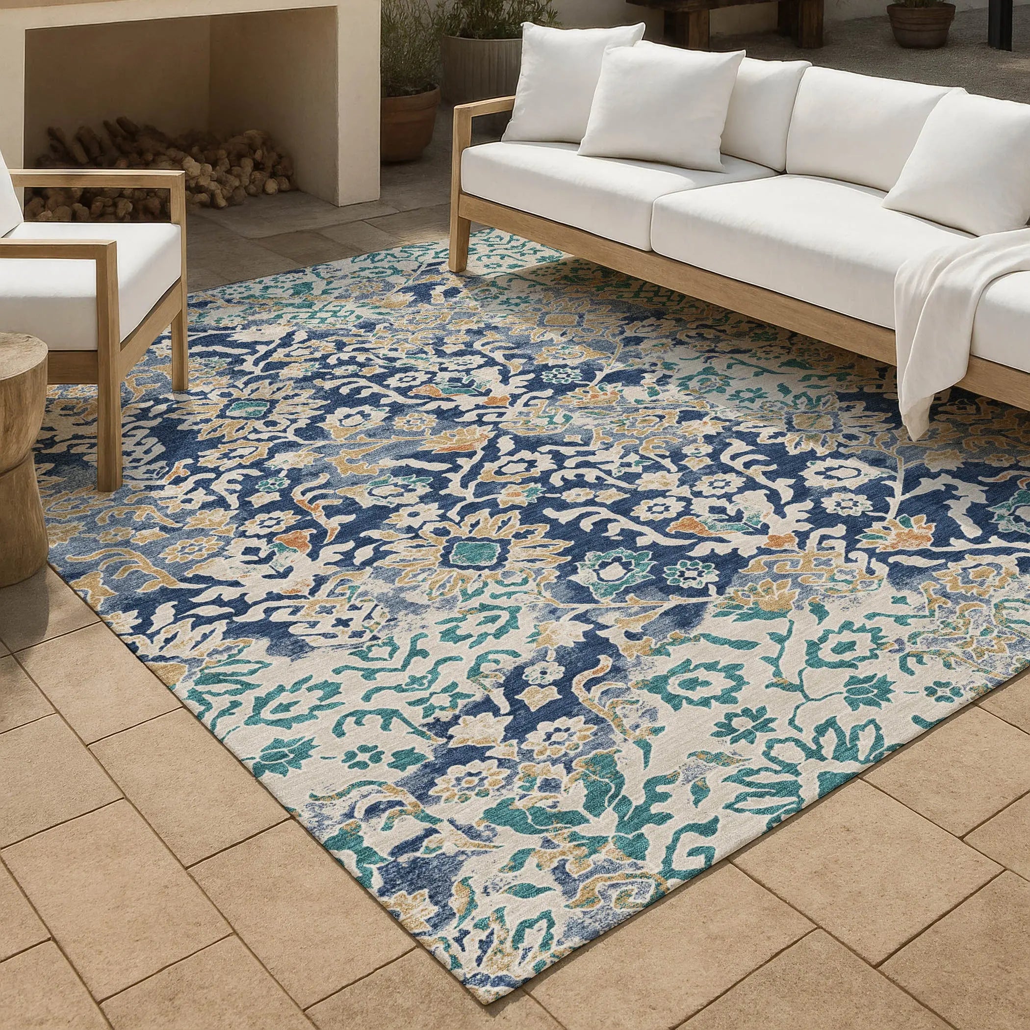 10' X 14' Navy Blue And Ivory Geometric Washable Indoor Outdoor Area Rug Homeroots Outdoor