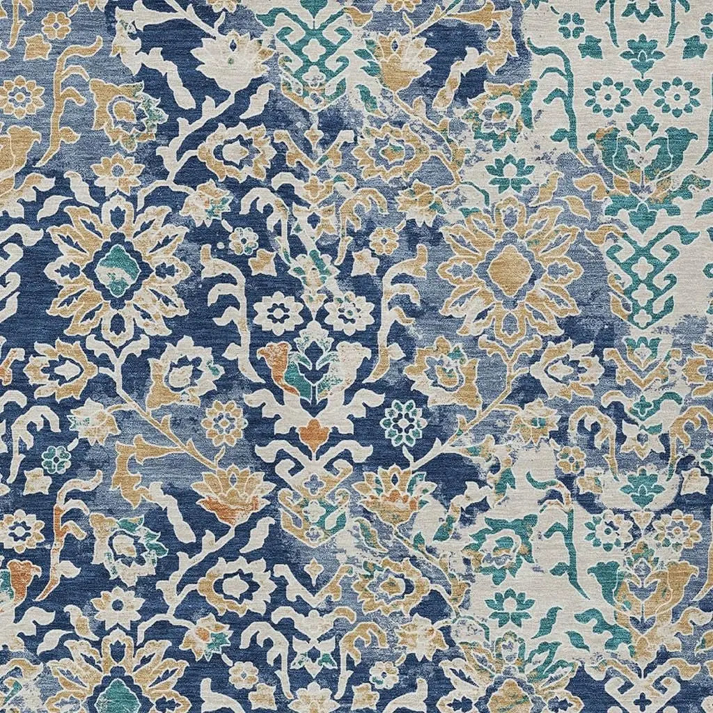 10' X 14' Navy Blue And Ivory Geometric Washable Indoor Outdoor Area Rug Homeroots Outdoor