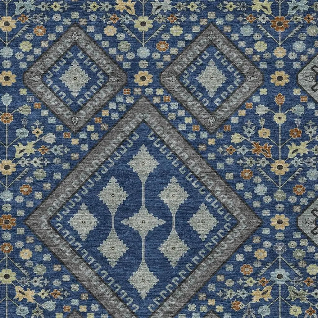 10' X 14' Navy Blue And Ivory Medallion Washable Indoor Outdoor Area Rug Homeroots Outdoor