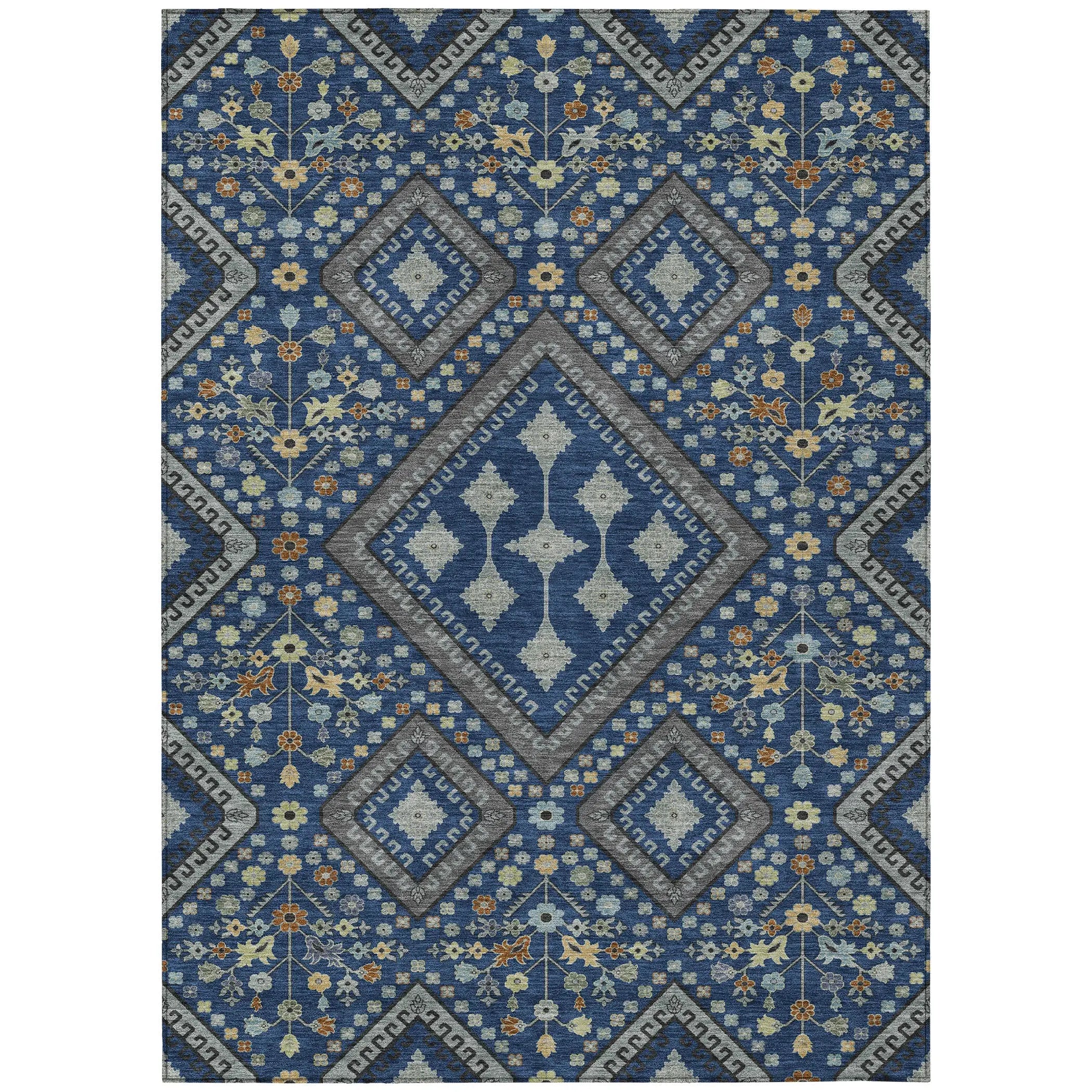10' X 14' Navy Blue And Ivory Medallion Washable Indoor Outdoor Area Rug Homeroots Outdoor