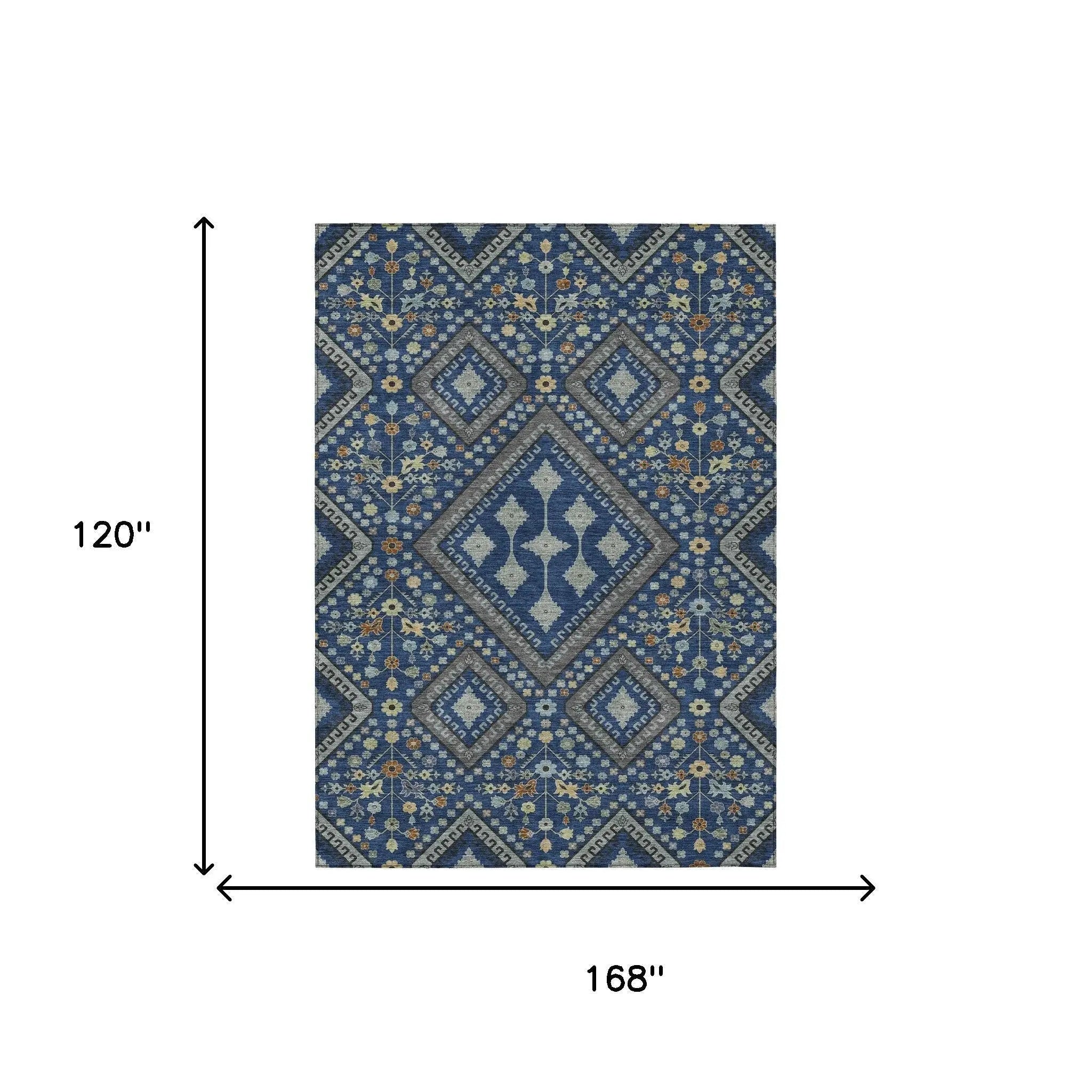 10' X 14' Navy Blue And Ivory Medallion Washable Indoor Outdoor Area Rug Homeroots Outdoor
