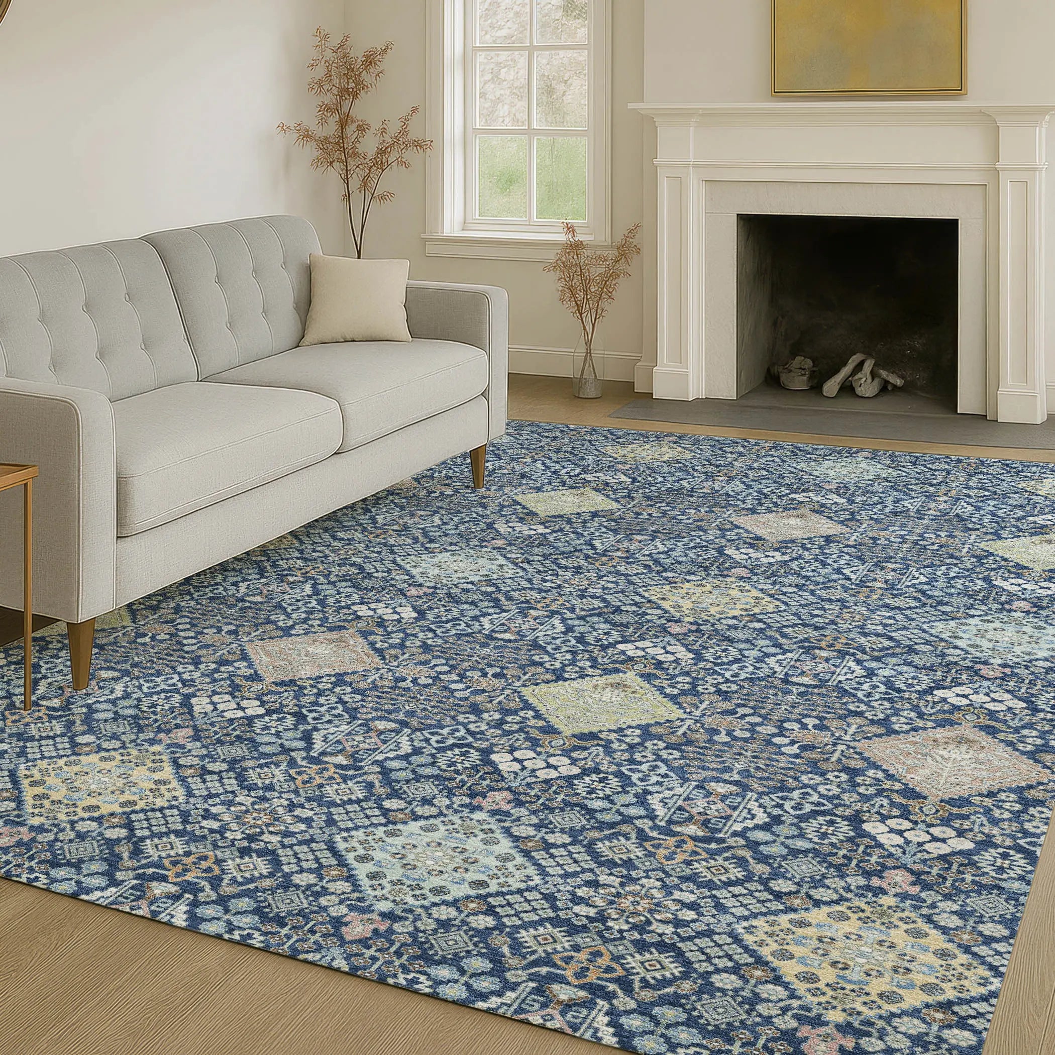 10' X 14' Navy Blue And Ivory Oriental Washable Indoor Outdoor Area Rug Homeroots Outdoor