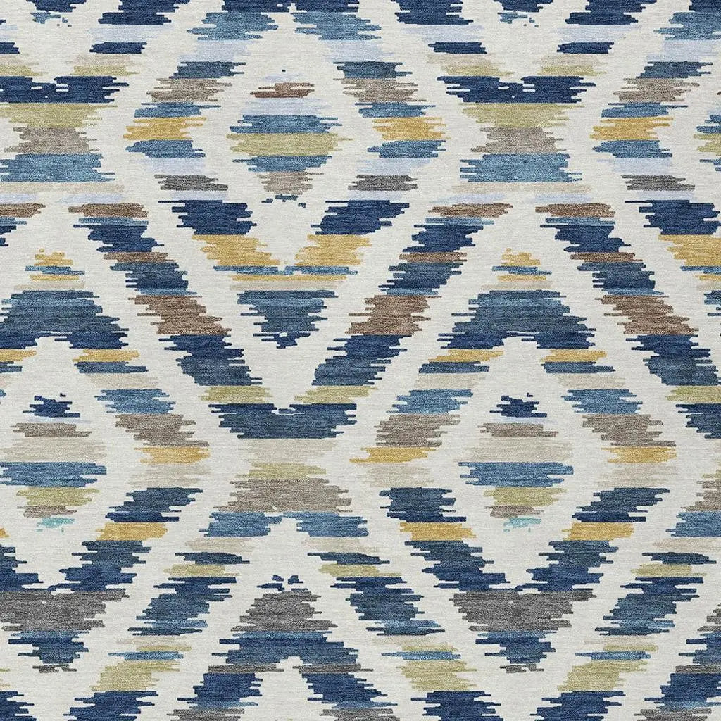 10' X 14' Navy Blue And Ivory Tribal Washable Indoor Outdoor Area Rug Homeroots Outdoor