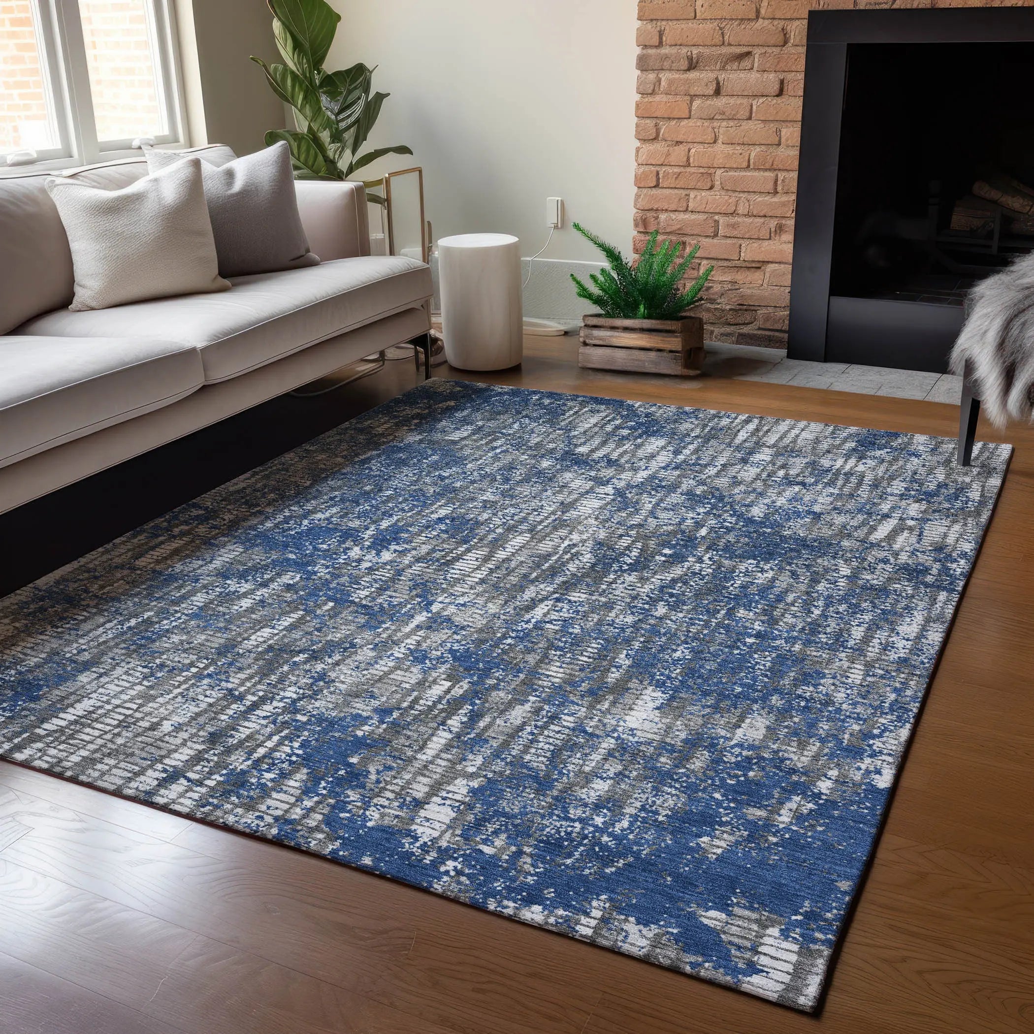 10' X 14' Navy Blue And Khaki Abstract Washable Indoor Outdoor Area Rug Homeroots Outdoor