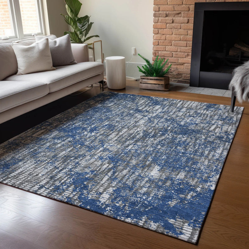 10' X 14' Navy Blue And Khaki Abstract Washable Indoor Outdoor Area Rug Homeroots Outdoor