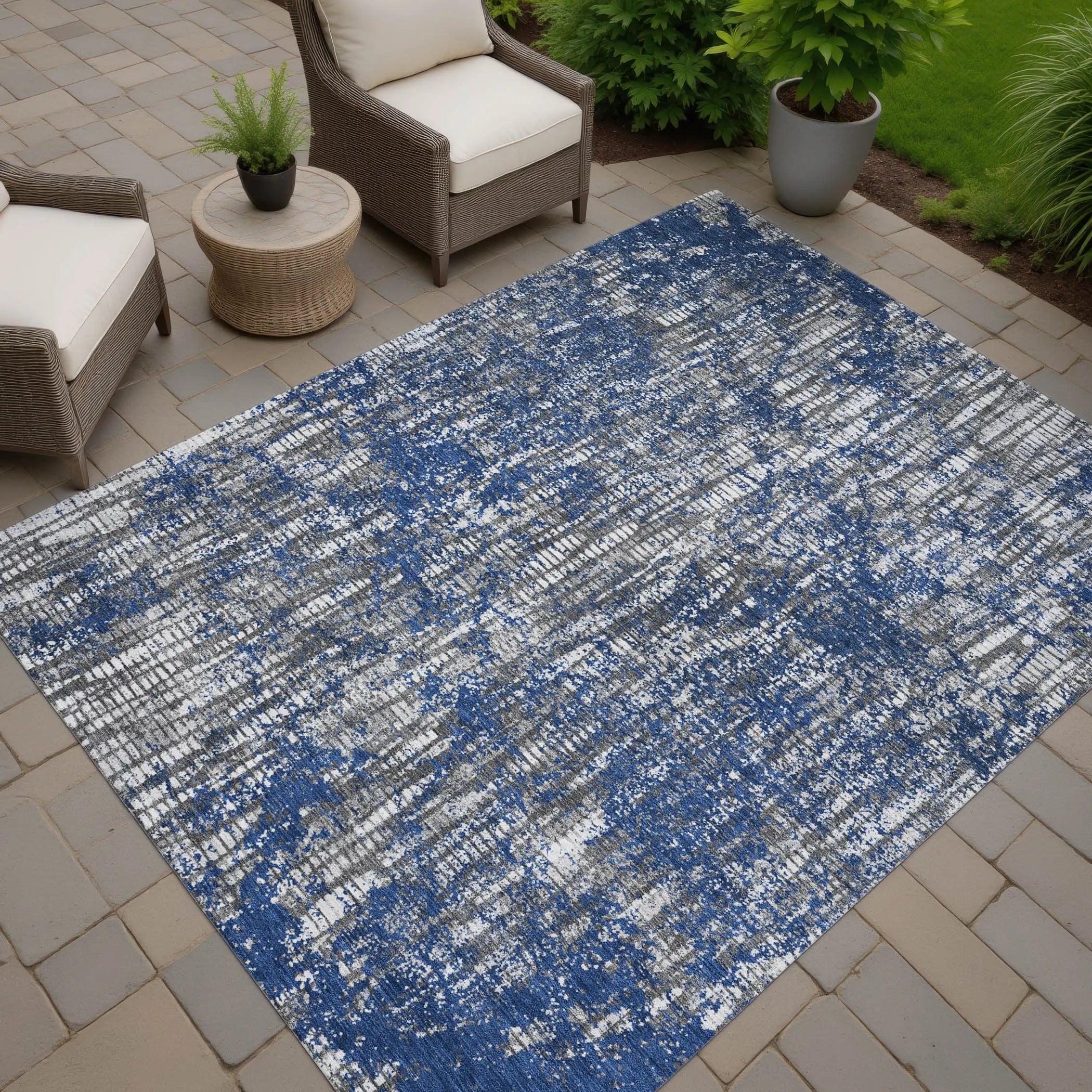 10' X 14' Navy Blue And Khaki Abstract Washable Indoor Outdoor Area Rug Homeroots Outdoor