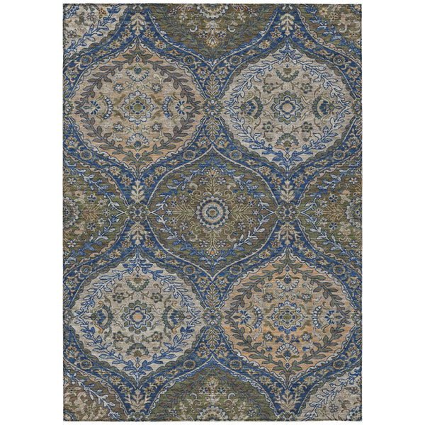 10' X 14' Navy Blue And Linen Ogee Washable Indoor Outdoor Area Rug Homeroots Outdoor