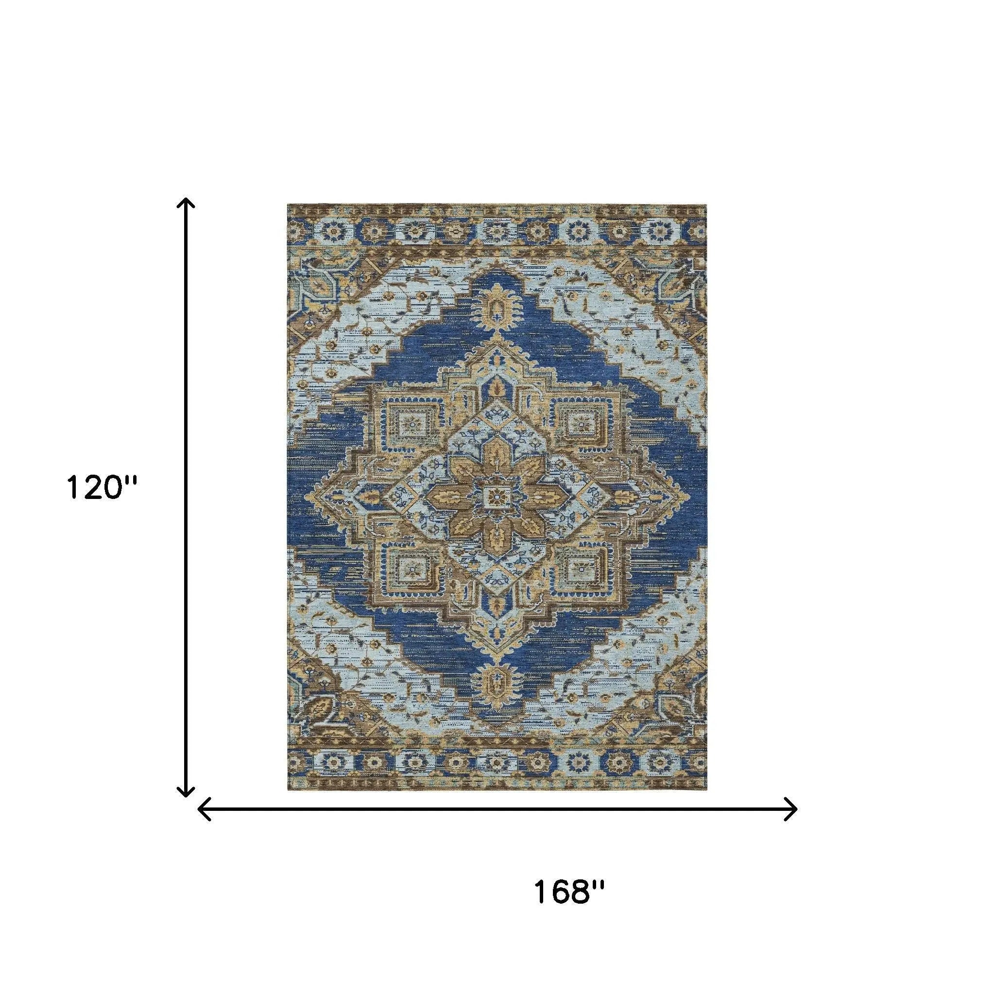 10' X 14' Navy Blue And Linen Oriental Washable Indoor Outdoor Area Rug Homeroots Outdoor
