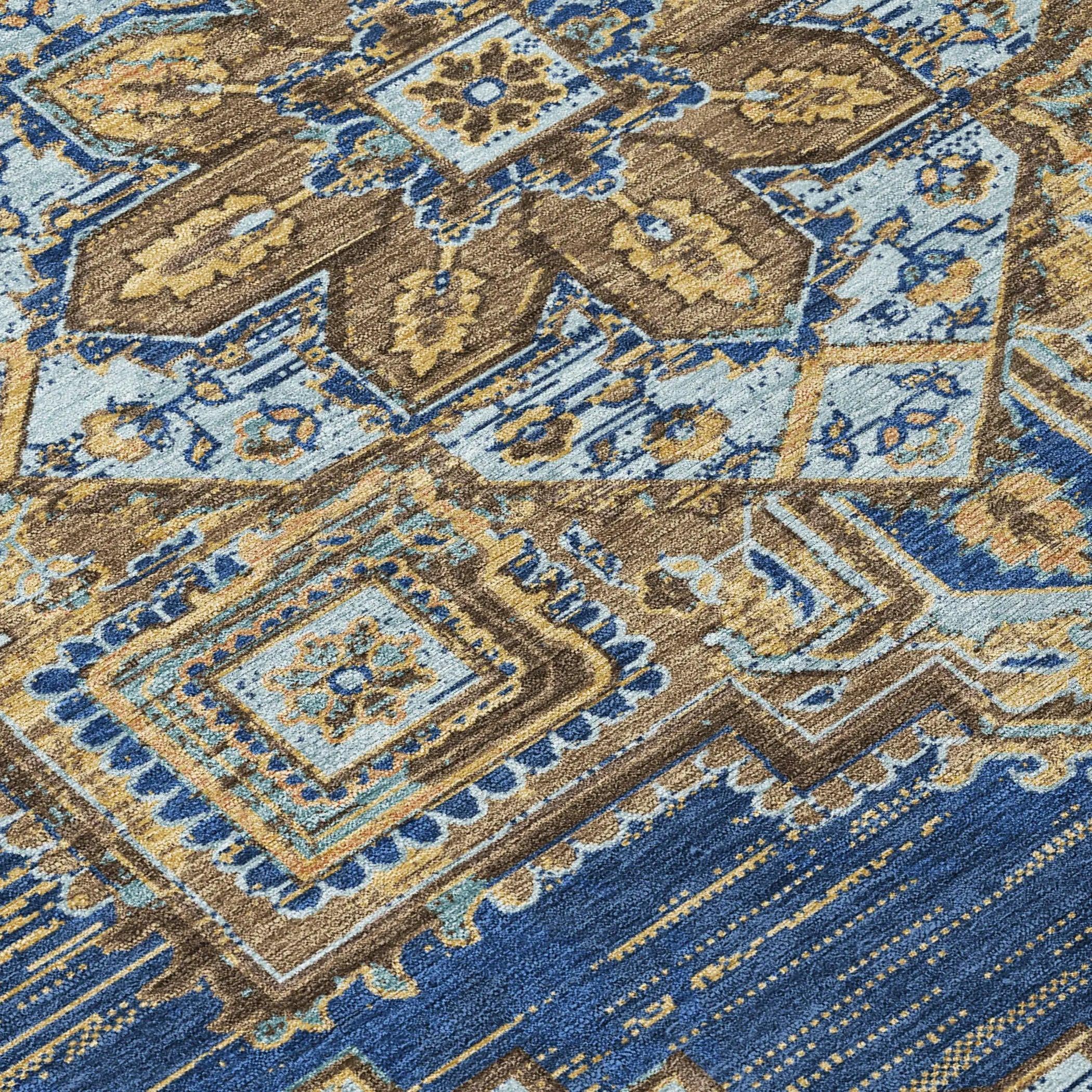 10' X 14' Navy Blue And Linen Oriental Washable Indoor Outdoor Area Rug Homeroots Outdoor