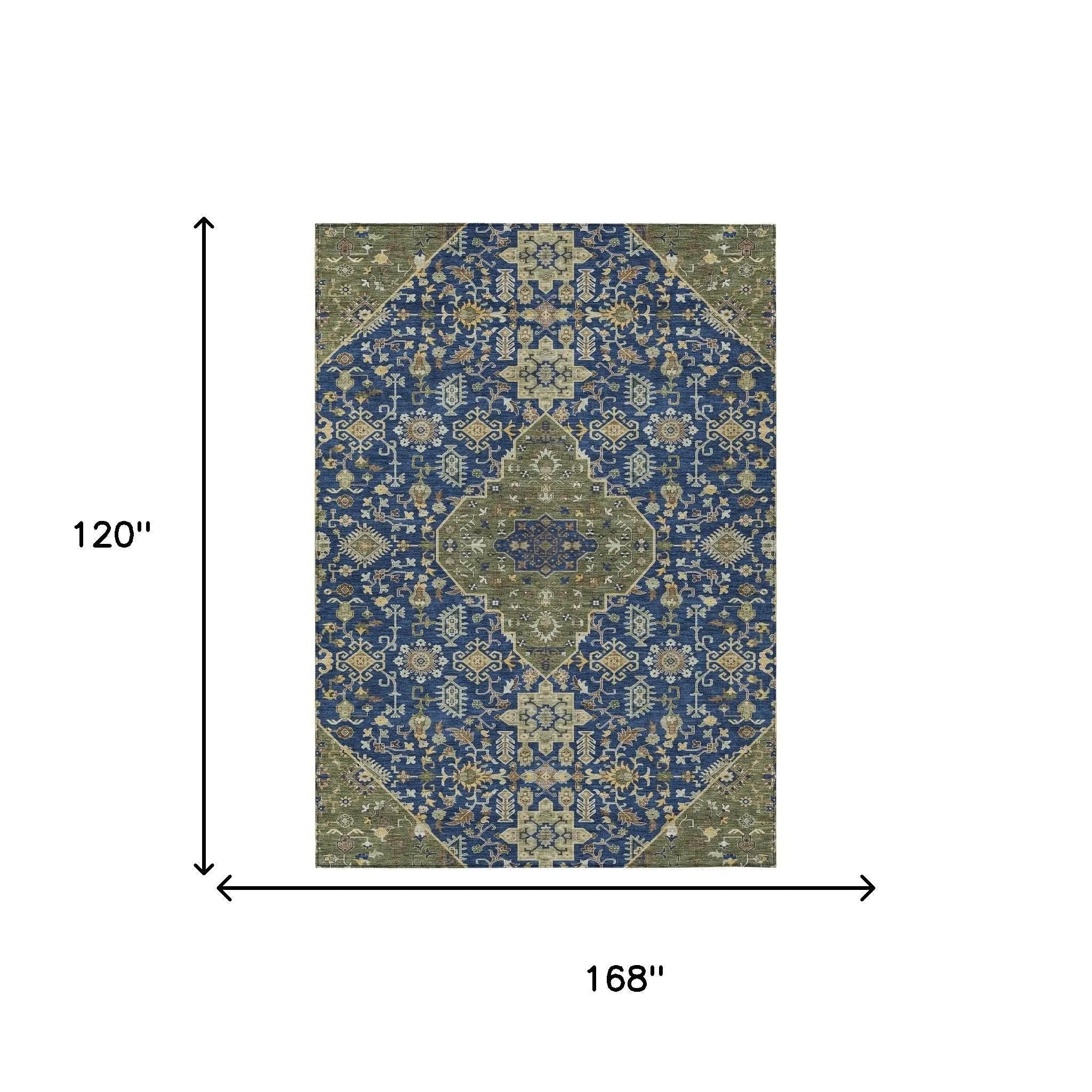 10' X 14' Navy Blue And Pewter Medallion Washable Indoor Outdoor Area Rug Homeroots Outdoor