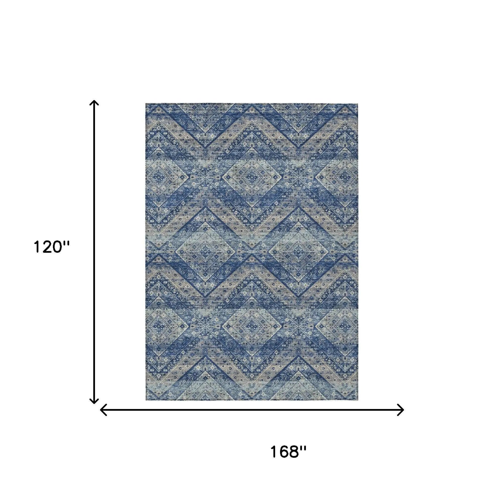 10' X 14' Navy Blue And Pink Tribal Washable Indoor Outdoor Area Rug Homeroots Outdoor
