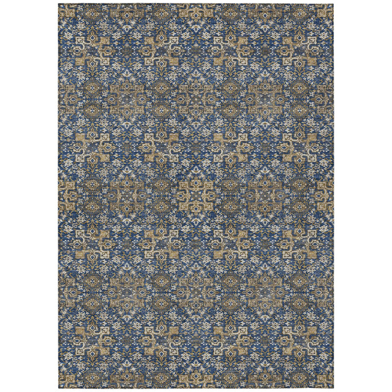 10' X 14' Navy Blue And Silver Oriental Washable Indoor Outdoor Area Rug Homeroots Outdoor
