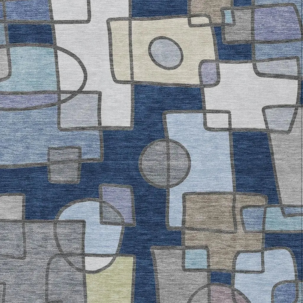 10' X 14' Navy Blue And Sky Blue Geometric Washable Indoor Outdoor Area Rug Homeroots Outdoor